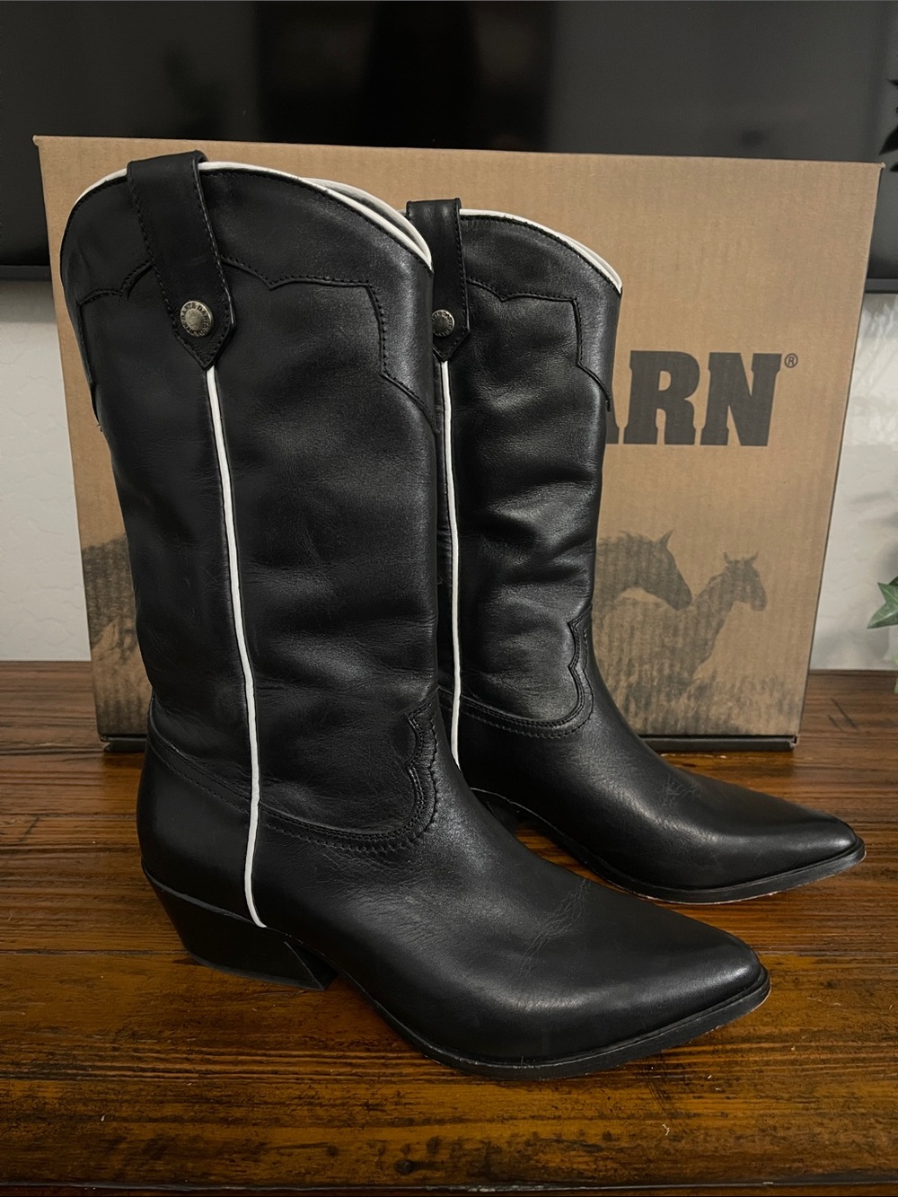 DANTE WOMEN'S SARAH WESTERN COWBOY BOOTS Smooth Leather Black White Size 7.5